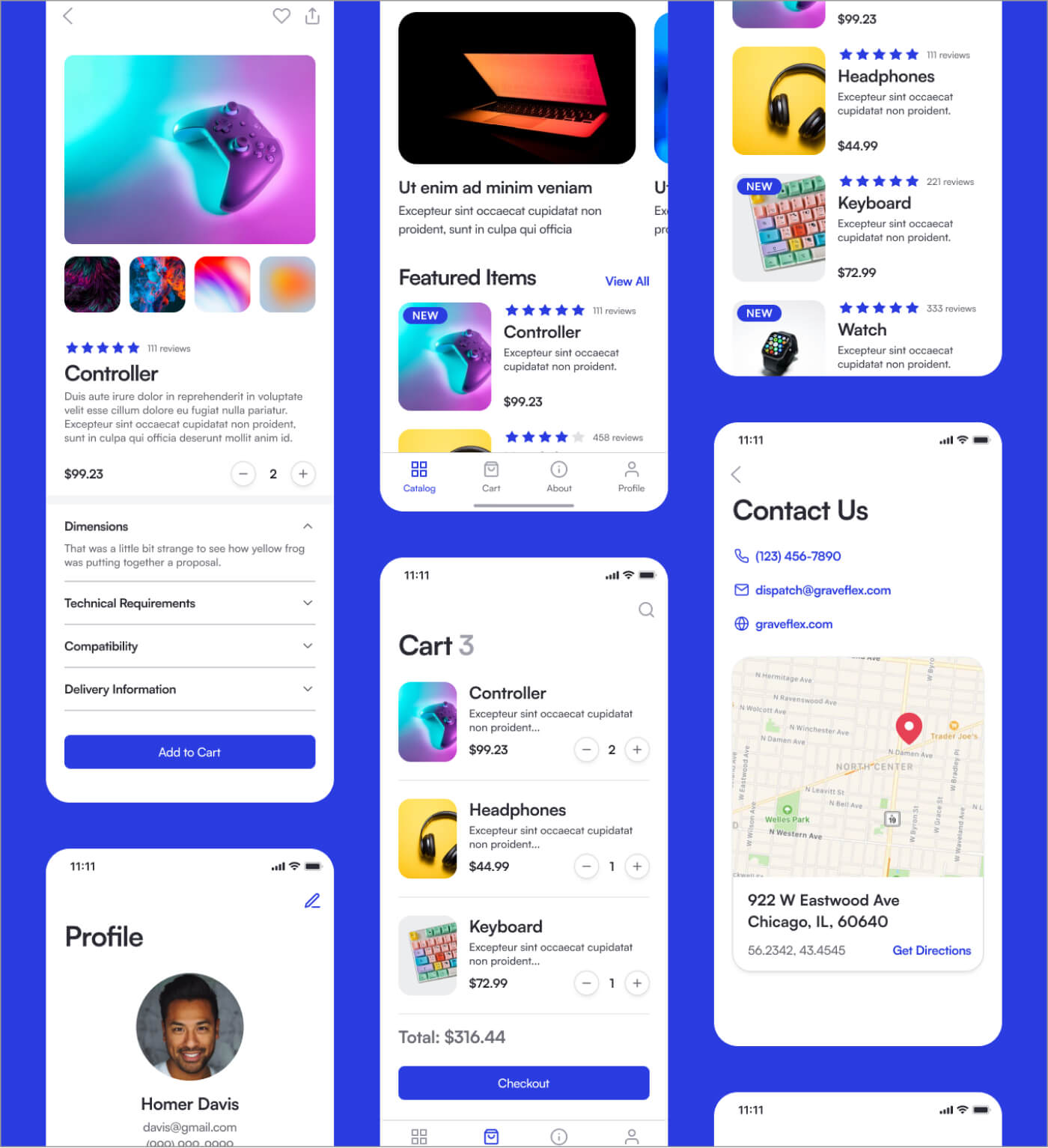 Examples of mobile interfaces built with the GO2UI Kit